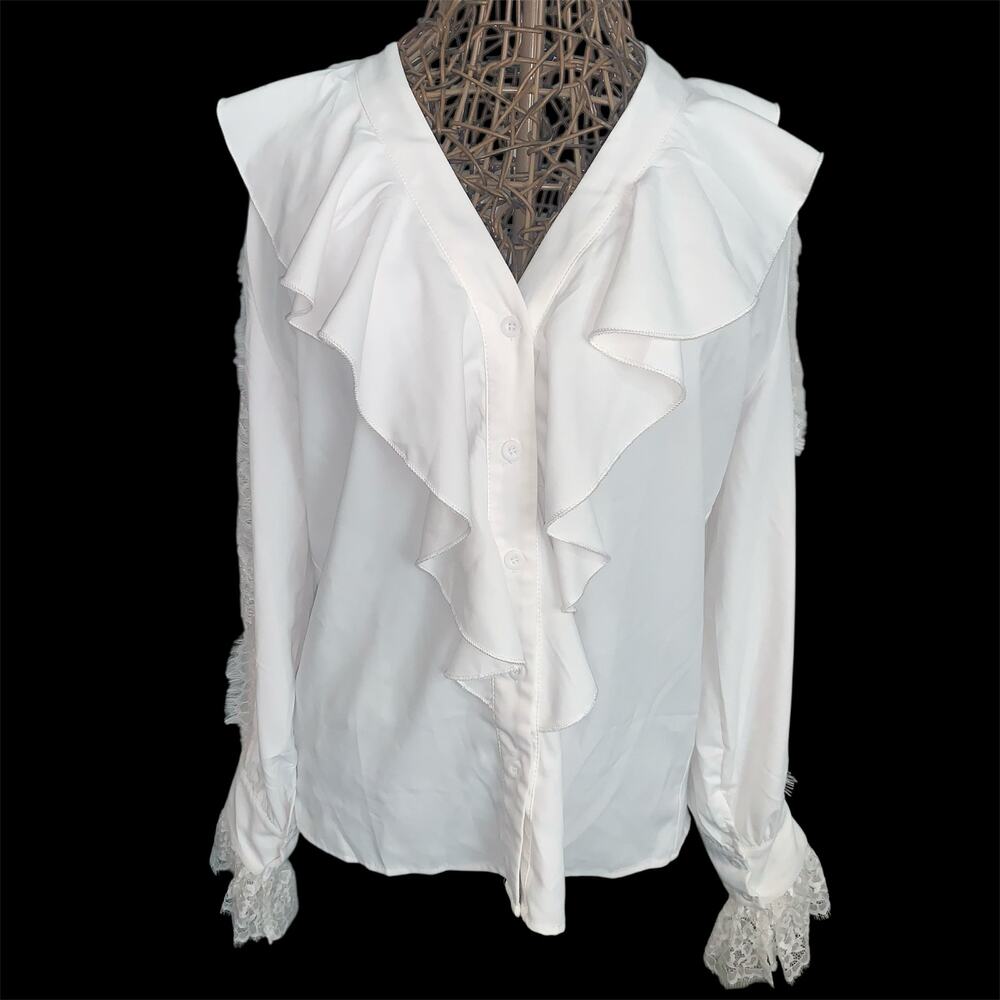 ChicMe White Lace Ruffle Blouse – Size M –
